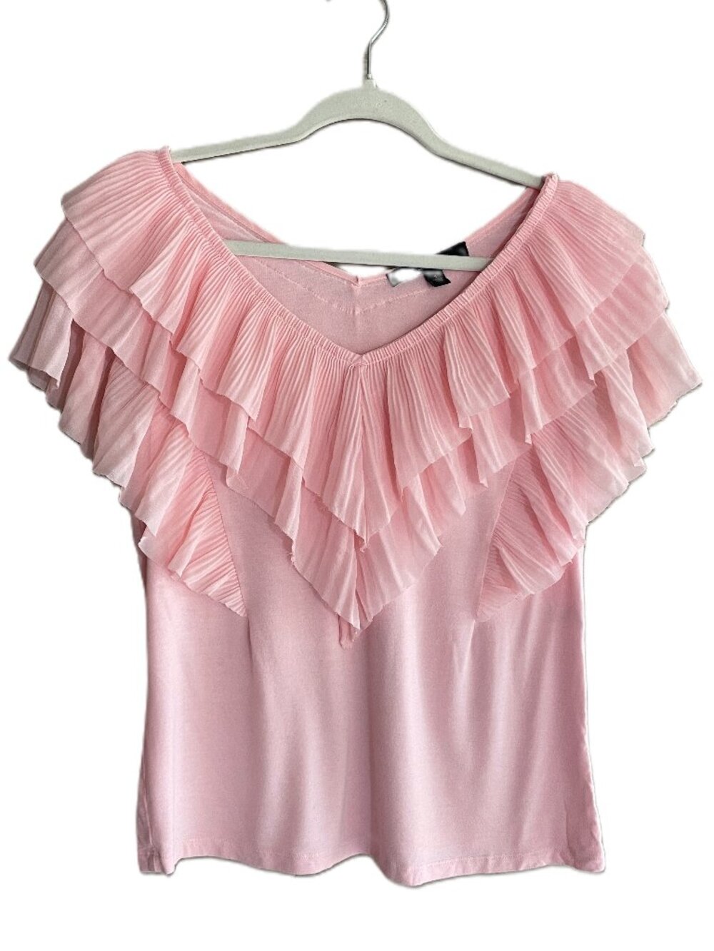 Marc New York Pink Ruffled V-Neck Top Size S